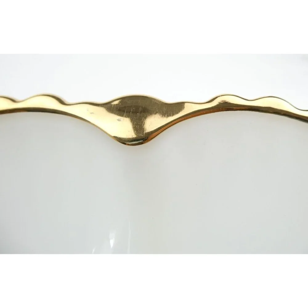 Vintage‎ Anchor Hocking Milk Glass Deviled Egg Plate With Gold Trim